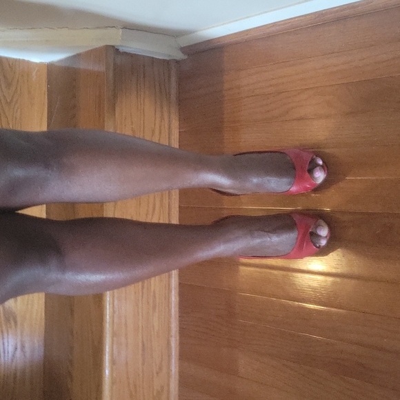 Nine West Red Leather Slingback Open Toe Half Inch Platform Heels - Picture 5 of 8